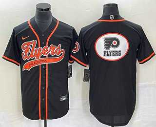 Mens Philadelphia Flyers Black Team Big Logo Cool Base Stitched Baseball Jersey->philadelphia flyers->NHL Jersey
